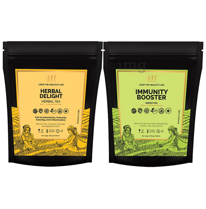 Healthy & Hygiene Combo Pack of Immunity Booster Green Tea & Herbal Delight Herbal Tea (100gm Each)