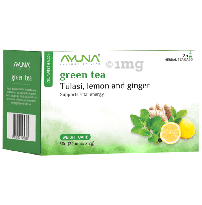 Ayuna Green Tea Bag(2gm Each) Bag(2gm Each) Tulasi, Lemon and ginger