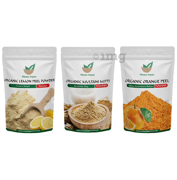 Mewar Impex Combo Pack of Organic Lemon Peel Powder, Organic Orange Peel Powder & Organic Multani Mitti Powder (100gm Each)
