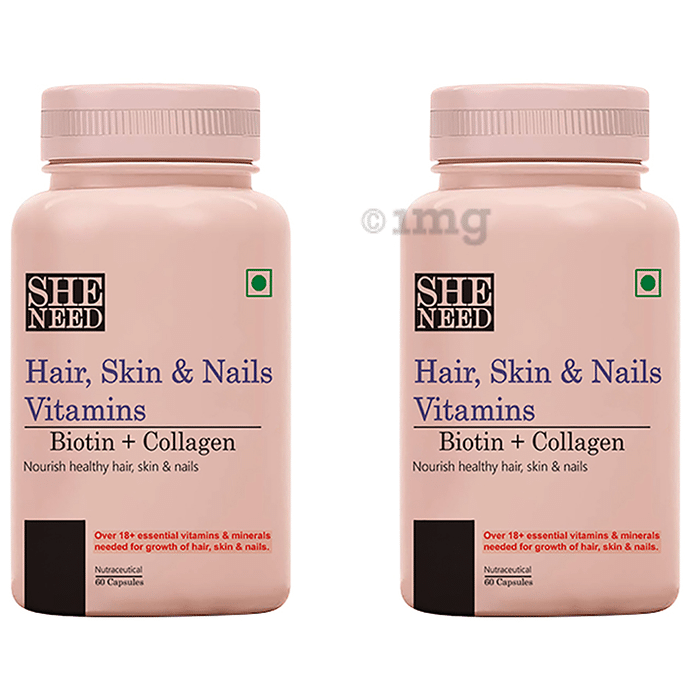 SheNeed Hair, Skin & Nails Vitamins Biotin + Collagen Capsule (60 Each)