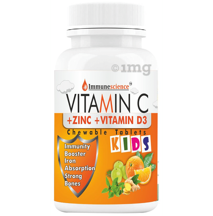Immunescience Vitamin C + Zinc + Vitamin D3 | For Kids' Immunity & Bones | Chewable Tablet