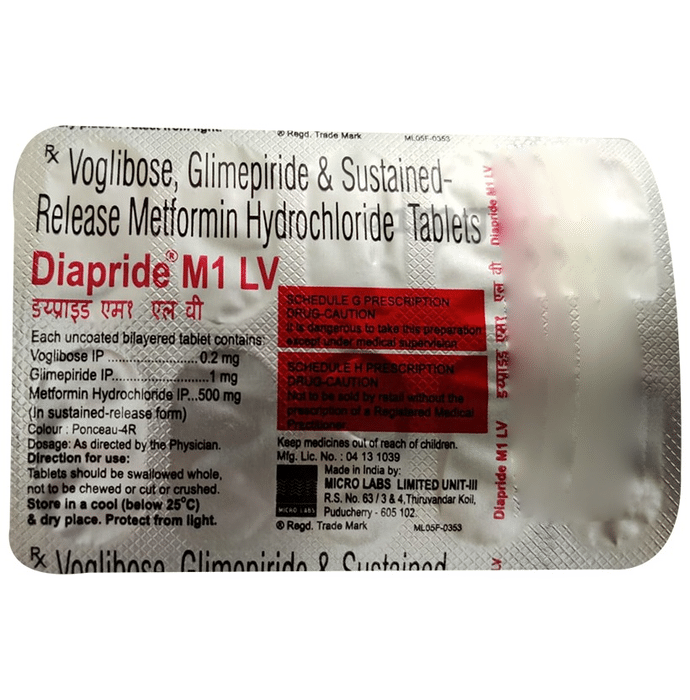 Diapride M1 LV 1mg/500mg/0.2mg Tablet SR