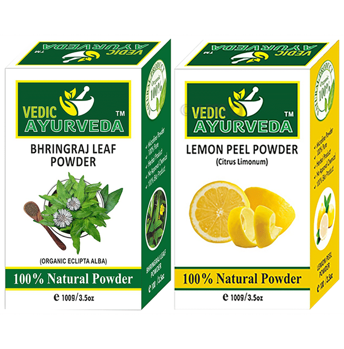 Vedic Ayurveda Combo Pack of Bhringraj Leaf Powder & Lemon Peel Powder (100gm Each)