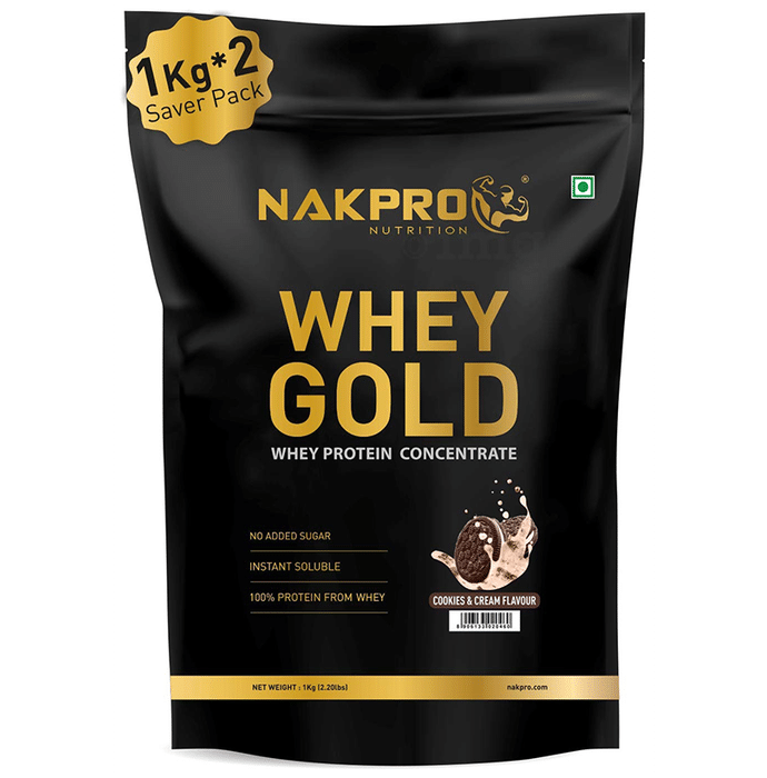 Nakpro Nutrition Whey Gold Whey Active Concentrate Powder (1kg Each) Cookies & Cream