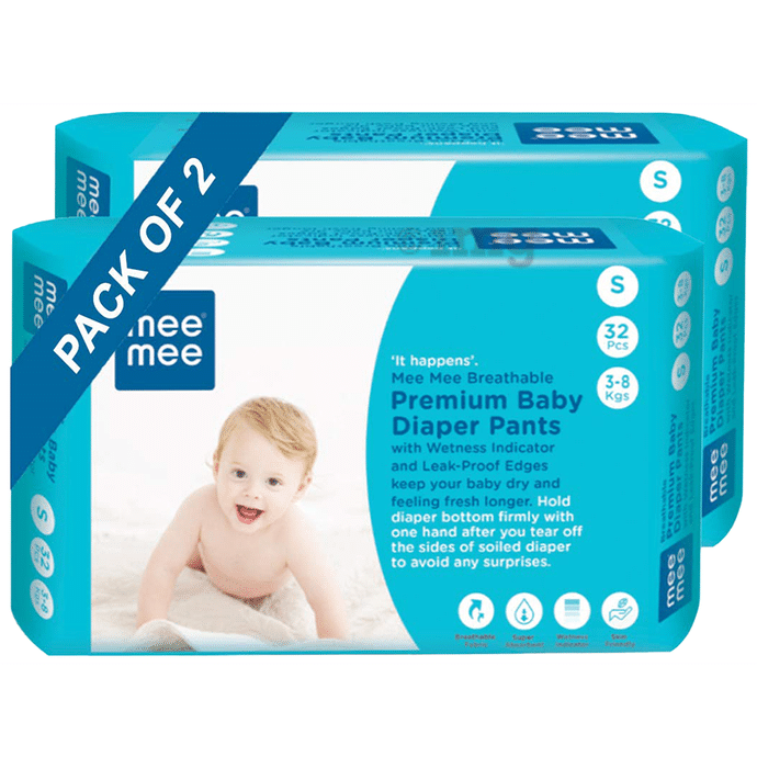 Mee Mee Breathable Premium Baby Diaper Pants with Wetness Indicator (32 Each) Small
