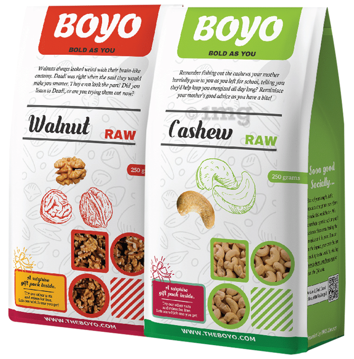 Boyo Combo Pack of Walnut Raw & Cashew Raw (250gm Each)