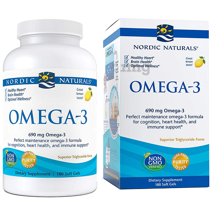Nordic Naturals Omega 3 Fish Oil 690mg | Soft Gel for Brain, Heart & Immunity | Flavour Lemon