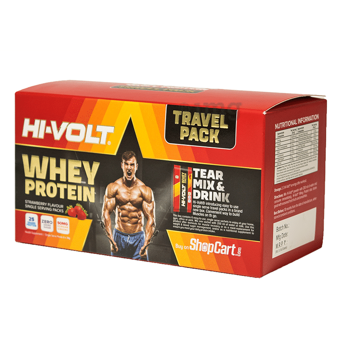 Hi-Volt Whey Protein Powder (34gm Each) Strawberry Travel Pack