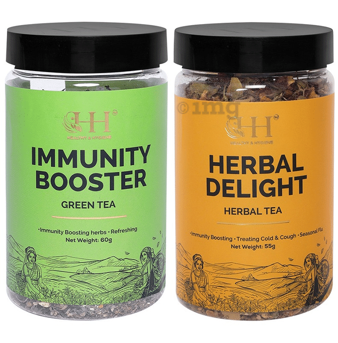 Healthy & Hygiene Combo Pack of Herbal Delight Herbal Tea 55gm & Immunity Booster Green Tea 60gm