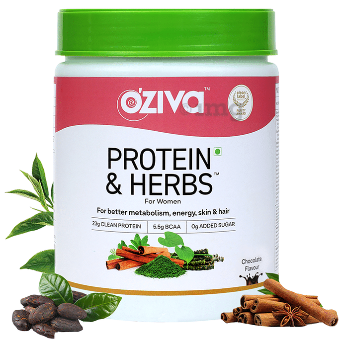 Oziva Protein & Herbs Whey Protein | For Metabolism, Energy, Skin & Hair | For Women| Flavour Chocolate