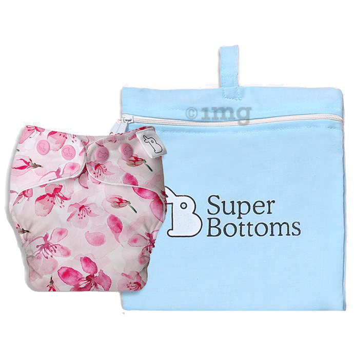 Superbottoms UNO Washable & Reusable Adjustable Cloth Diaper with Dry Feel Pads Set Free Size Cherry Blossom