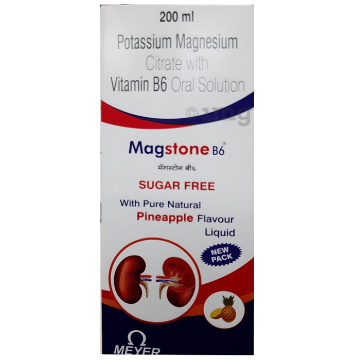 Magstone B6  Oral Solution with Potassium Magnesium Citrate & Vitamin B6 | Sugar-Free | Flavour Pineapple