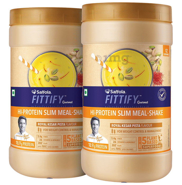 Saffola Fittify Gourmet Hi-Protein Slim Meal-Shake Powder (420gm Each) Royal Kesar Pista Buy 1 Get 1 Free