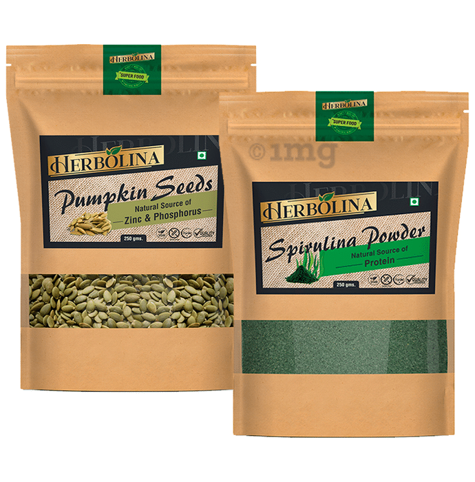Herbolina Combo Pack of Pumpkin Seeds & Spirulina Powder (250gm Each)