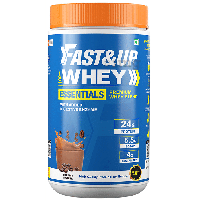 Fast&Up 100% Whey Protein Blend with BCAA & Glutamine for Muscle Support | Flavour Creamy Coffee