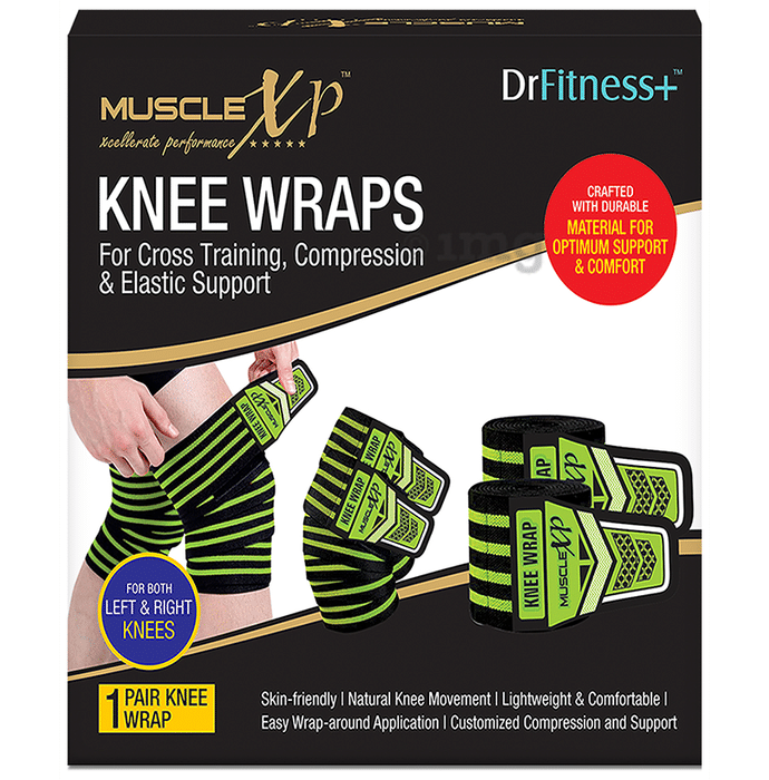 MuscleXP Dr Fitness+ Knee Wraps (1 Pair) Black & Green