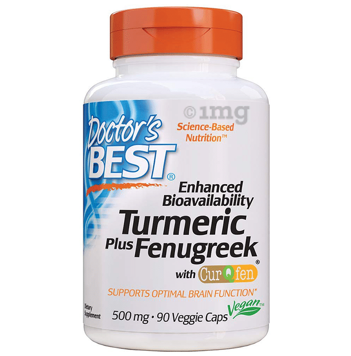 Doctor's Best Enhanced Bioavailability Turmeric Plus Fenugreek with CurQfen 500mg Veggie Caps | For Brain Function
