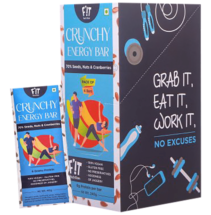 F'it Crunchy Energy Bar (40gm Each) 70% Seeds, Nuts & Cranberries