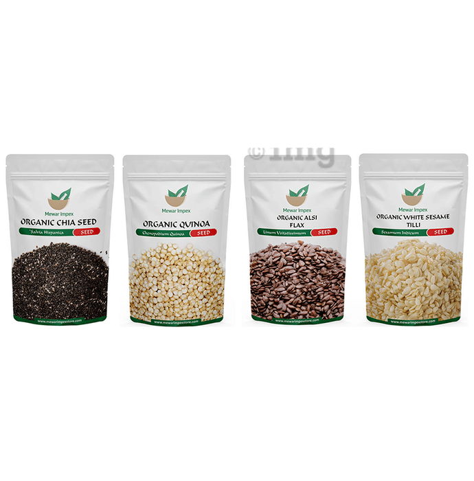 Mewar Impex Combo Pack of Organic White Sesame Tilli Seed, Organic Chia Seed, Organic Quinoa Seed & Organic Alsi Flax Seed (100gm Each)