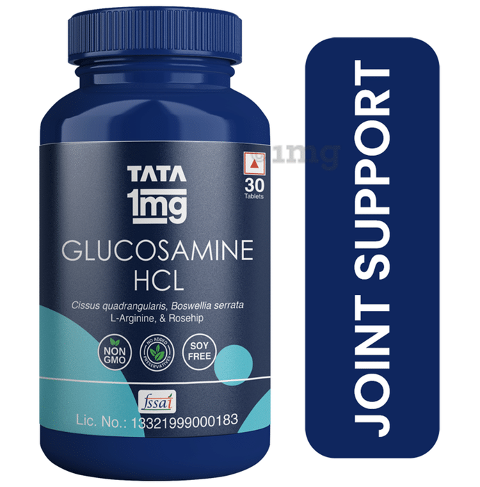 Tata 1mg Glucosamine HCL 1500 mg Tablet for Joint Health with Boswellia Serrata, Collagen Peptide, L-Arginine, Supports in Building Cartilage, Relieves Pain & Inflammation in Joints