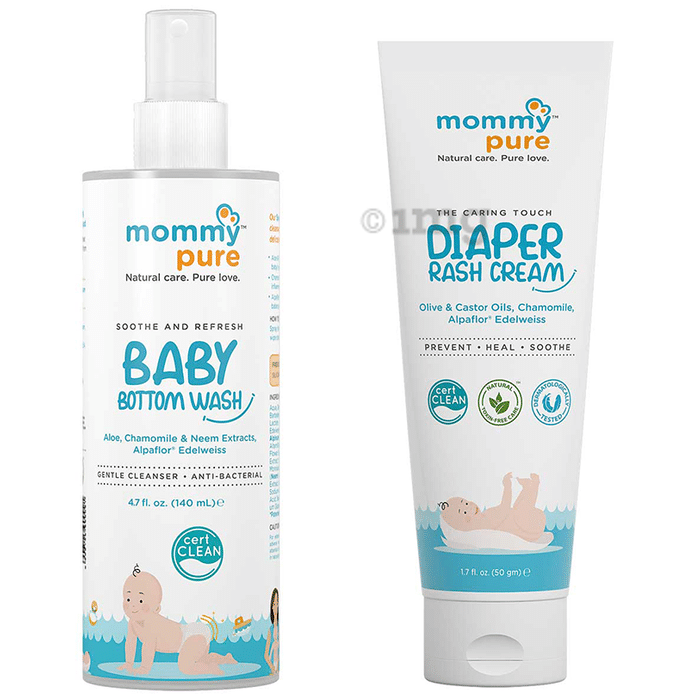 Mommypure Combo Pack of Soothe & Refresh Bottom Wash 140ml and The Caring Touch Diaper Rash Cream 50gm