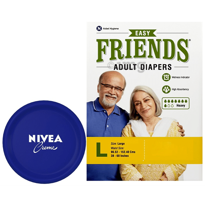 Combo Pack of Friends Easy 10 Adult Diaper, Large & Nivea Creme 200ml