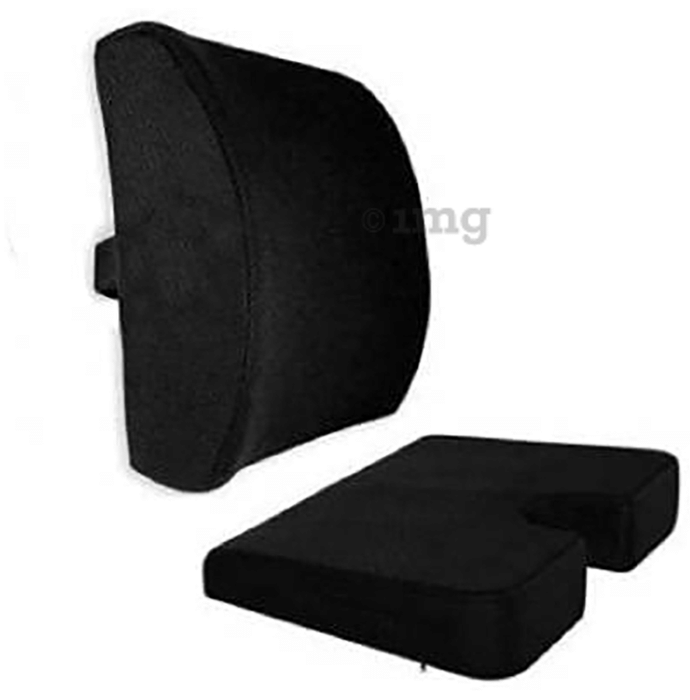 Superfine Comfort Combo of Orthopedic Memory Foam L-4 Lumbar Back & PU Foam Coccyx Seat Cushion for Tailbone, Back Pain
