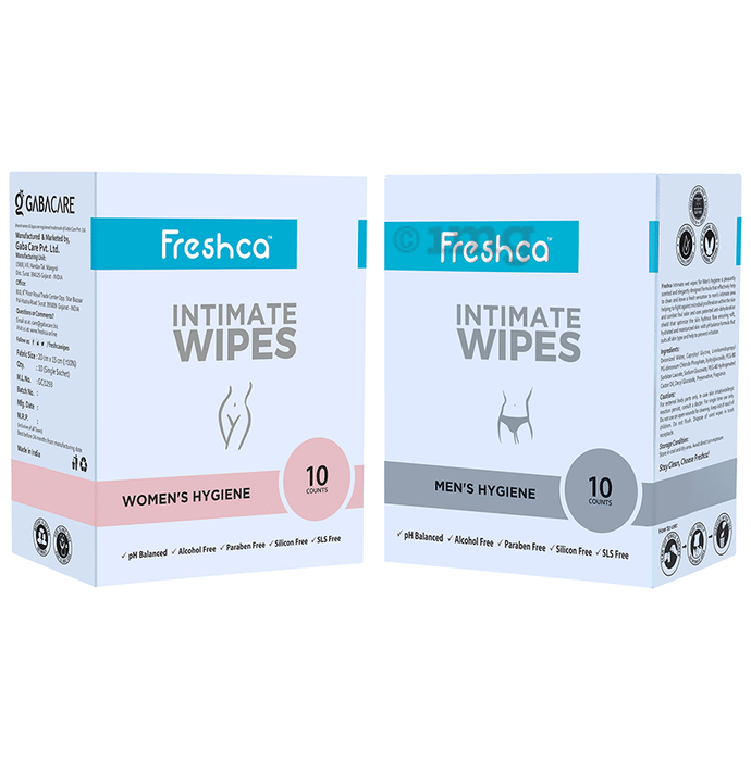 Freshca Combo Pack of Men's Hygiene & Women's Hygiene Intimate Wipes (10 Each)