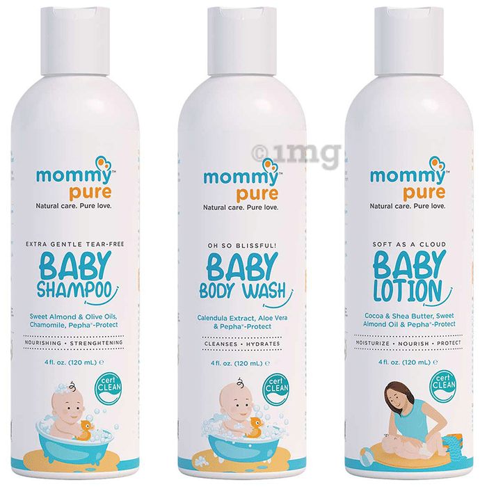 Mommypure Combo Pack of Soft As A Cloud Baby Lotion, Extra Gentle Tear-Free Shampoo and Oh So Blissful! Baby Body Wash (120ml Each)
