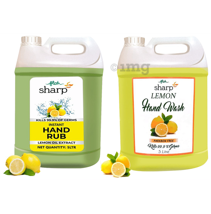 FLOH Sharp Combo Pack of Lemon Hand Wash 5ltr & Instant Hand Rub Sanitizer 5ltr