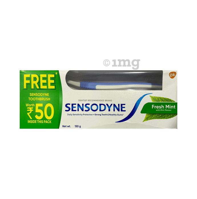 Sensodyne Fresh Mint Toothpaste with Sensodyne Toothbrush Free