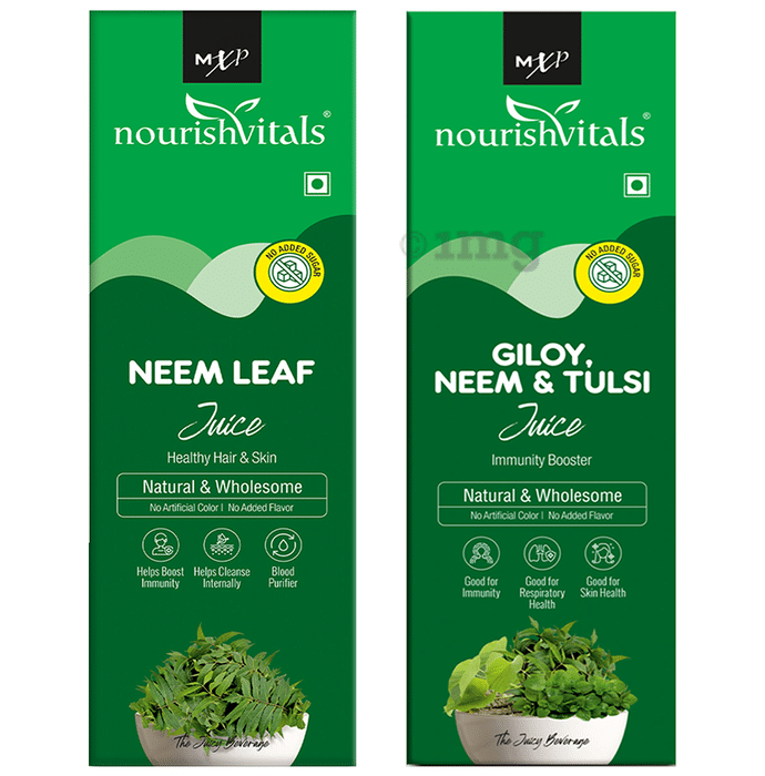 NourishVitals Combo Pack of Neem Leaf and Giloy, Neem & Tulsi Juice (500ml Each)