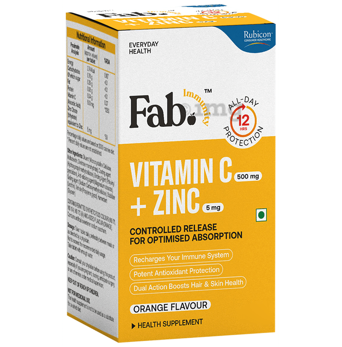 Rubicon Fab Immunity Vitamin C 500mg+Zinc 5mg Controlled Release Tablet Orange