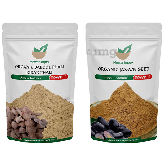Mewar Impex Combo Pack of Organic Jamun Seed Powder & Organic Babool Phali Kikar Phali Powder (100gm Each)