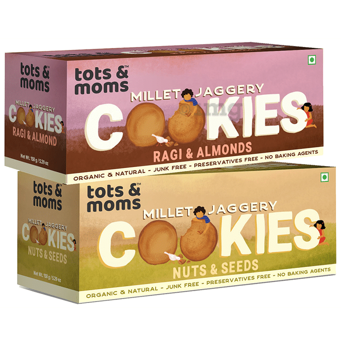 Tots and Moms Millet Jaggery Cookies (150gm Each) Ragi & Almonds and Nuts & Seeds