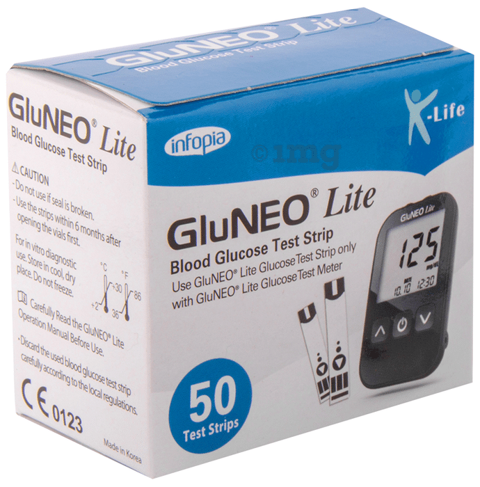 K-Life GluNeo Lite Blood Glucose Test Strip (Only Strips) | Diabetes Monitoring Devices