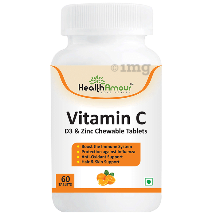 HealthAmour Vitamin C D3 and Zinc Chewable Tablet