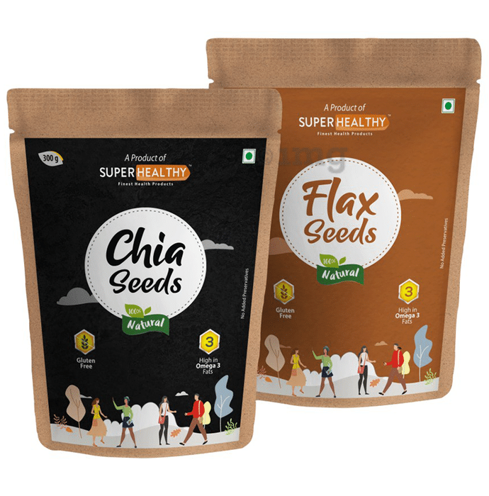 Super Healthy Combo Pack of Chia Seeds & Flax Seeds (300gm Each)