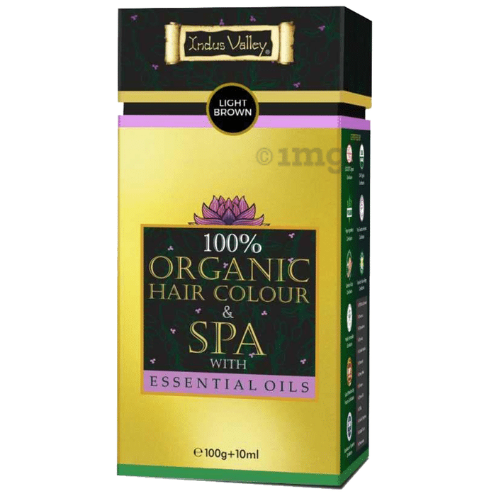 Indus Valley 100% Organic Hair Colour & Spa with Essential Oils (Hair Colour 100gm & Spa Elixir 10ml) Light Brown