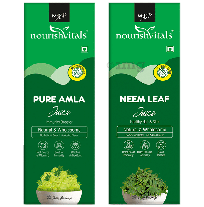 NourishVitals Combo Pack of Pure Amla and Neem Leaf Juice (500ml Each)