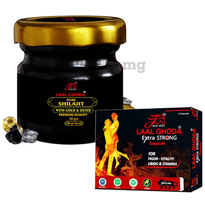 Laal Ghoda Combo Pack of Pure Shilajit Resin Form with Gold & SIlver  20gm & Extra Strong Capsule (10 Each)