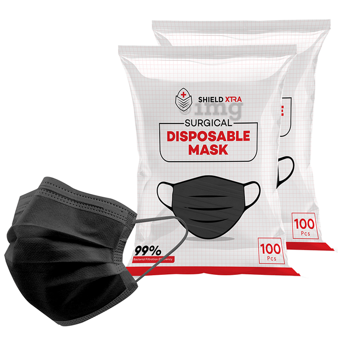 Shield Xtra 3 Ply Surgical Disposable Mask (100 Each) Black