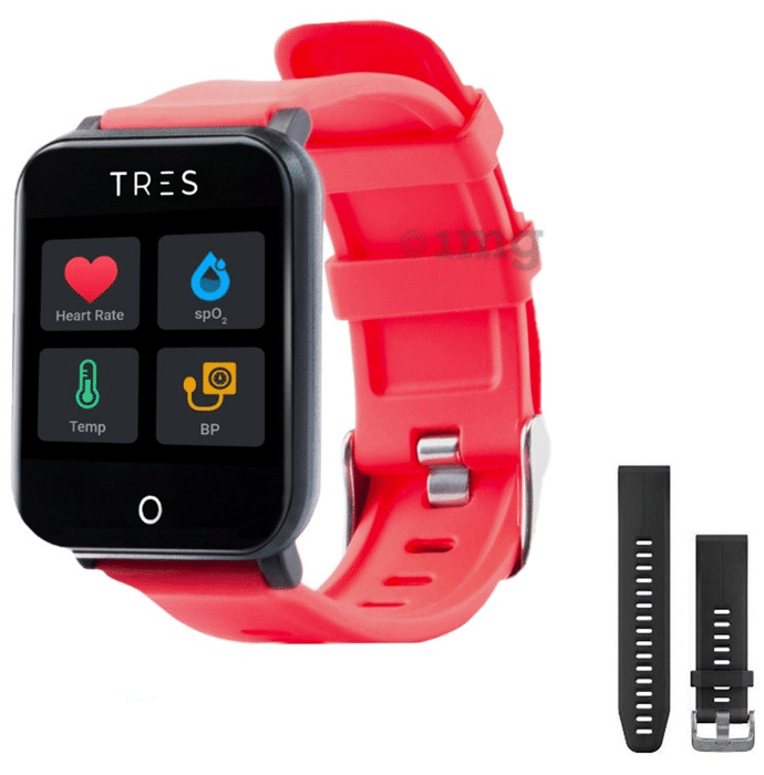 Tres Care C303 Smart Health Band with 1 Year Free Health Monitoring Red