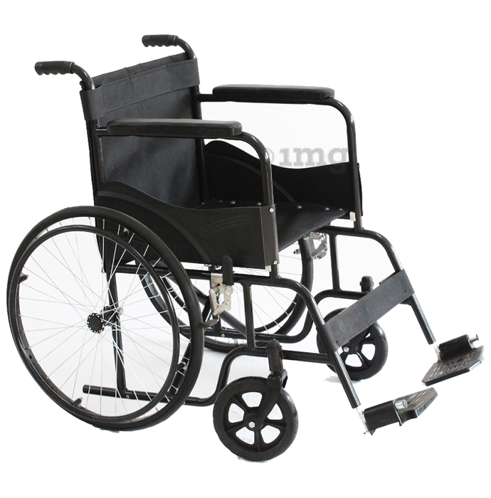 Fidelis Healthcare Foldable Delux Wheelchair Powder Coating Mild Steel Black
