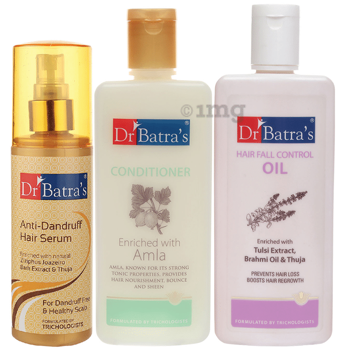 Dr Batra's Combo Pack of Anti-Dandruff Hair Serum 125ml, Hair Fall Control Oil 200ml and Conditioner 200ml