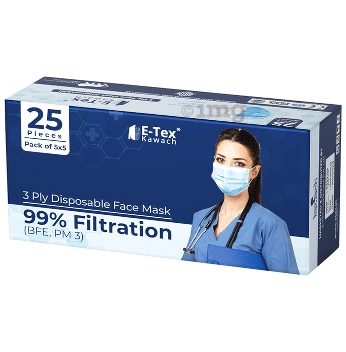 E-Tex Kawach 99% Filtration 3 Ply Disposable Face Mask Free Size Multicolor