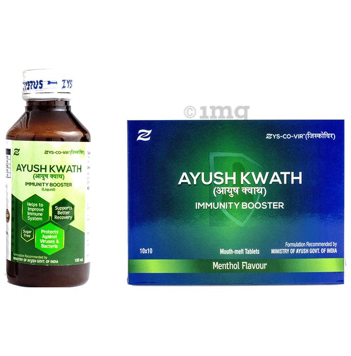 Zys-Co-Vir Combo Pack of Ayush Kwath Immunity Booster Liquid 100ml & Ayush Kwath Immunity Booster Mouth-Melt 100 Tablet Menthol
