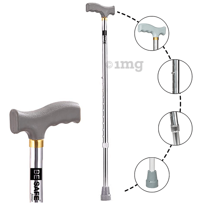 Be Safe Forever Height Adjustable Walking Stick Aluminium Grey