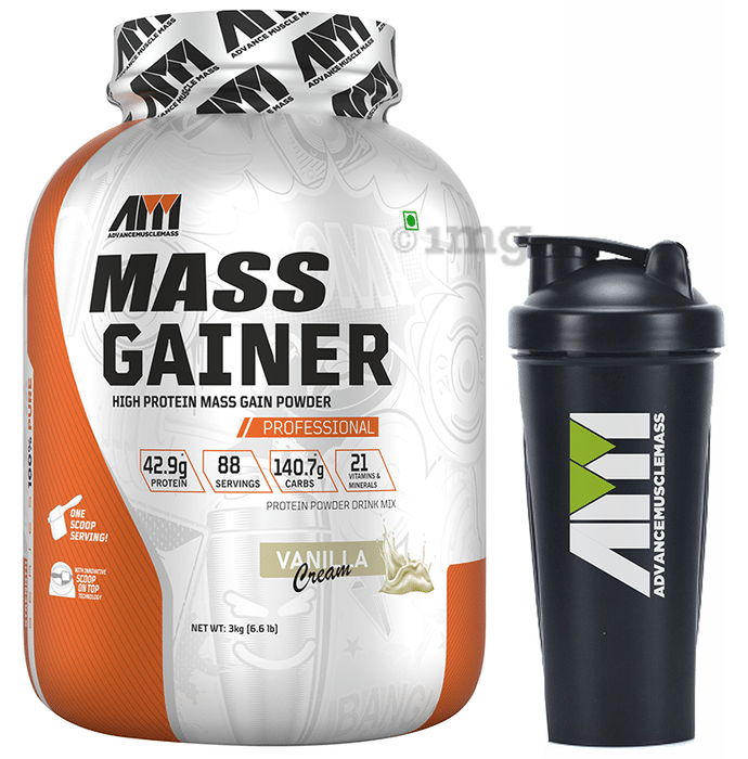 Advance MuscleMass High Protein Mass Gainer Powder Vanilla Cream with Shaker 700ml