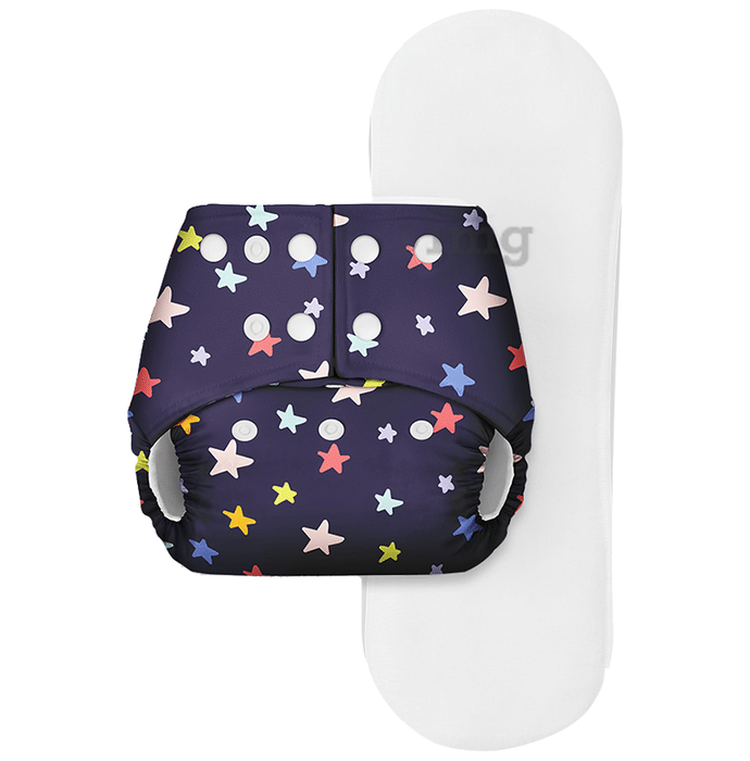 Basic Pocket Diaper with Dry Feel Pad Free Size Black Star